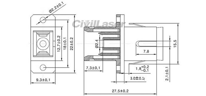 SC Fiber Optic Adapter Singal Mode Singal Core Azul Flange